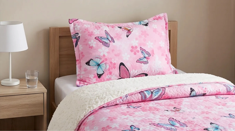 CUBRECAMA SHERPA 1.5 PLAZAS - ROSA MARIPOSA M937 - 7