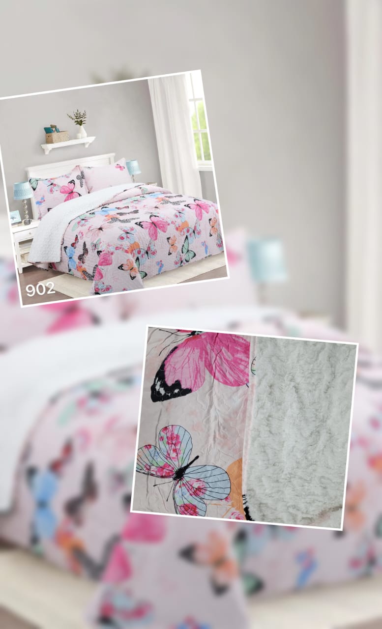 CUBRECAMA QUILT SHERPA 2 PLAZAS - PALO ROSA MARIPOSA M902 - 3