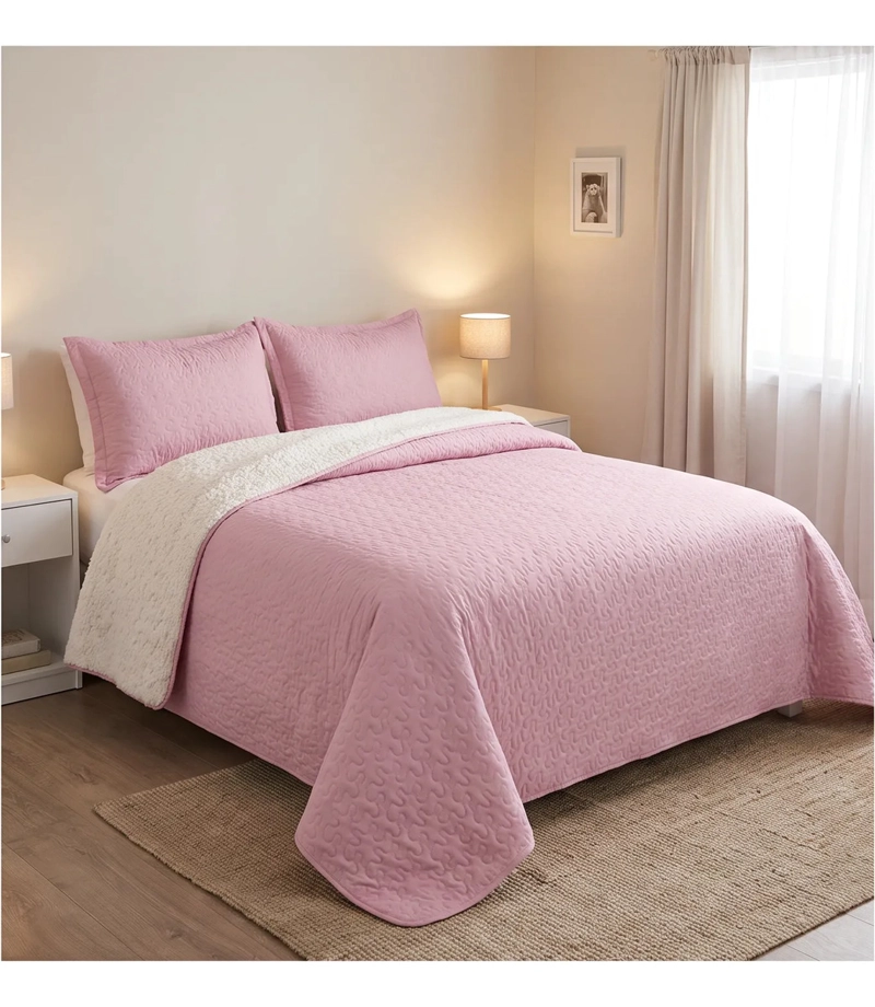 CUBRECAMA SHERPA 2 PLAZAS - PALO ROSA M918 - 1