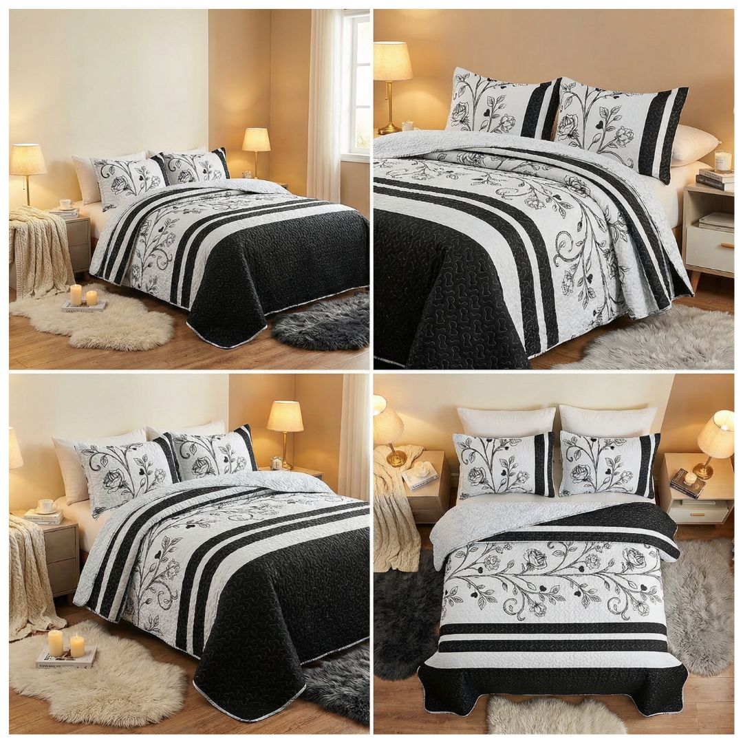 CUBRECAMA SHERPA 2 PLAZAS - NEGRO BLANCO ROSAS M950 - 5