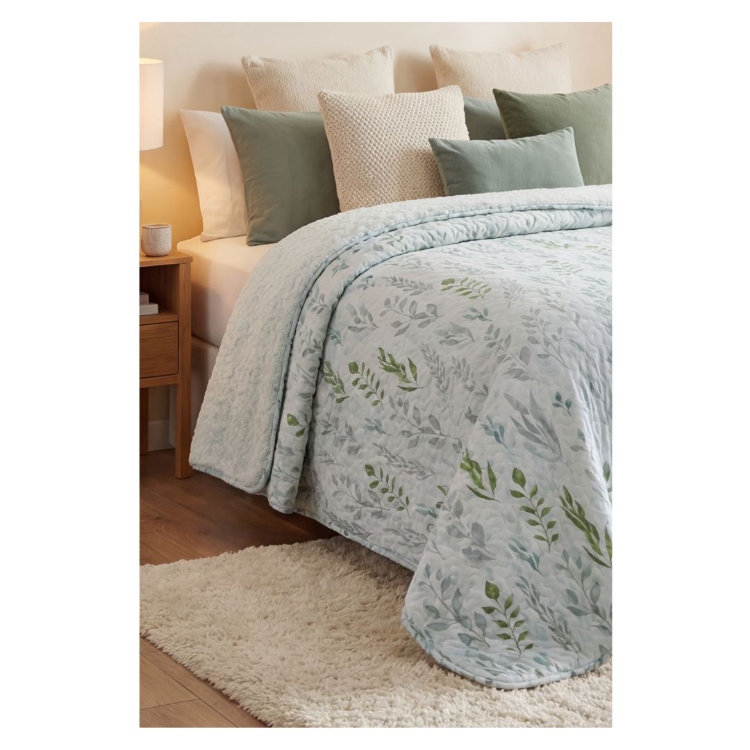 CUBRECAMA SHERPA 2 PLAZAS - ROSAS VERDE AGUA M940 - 3