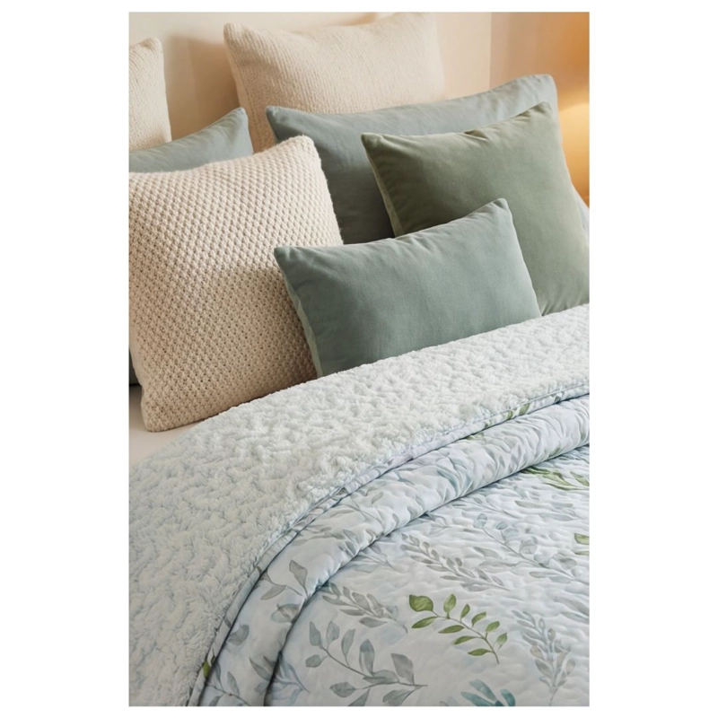 CUBRECAMA SHERPA 2 PLAZAS - ROSAS VERDE AGUA M940 - 4