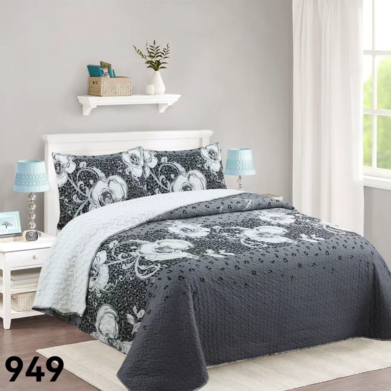 CUBRECAMA QUILT SHERPA 2 PLAZAS - EN COLOR NEGRO ROSAS EN COLOR BLANCOS M949 - 4