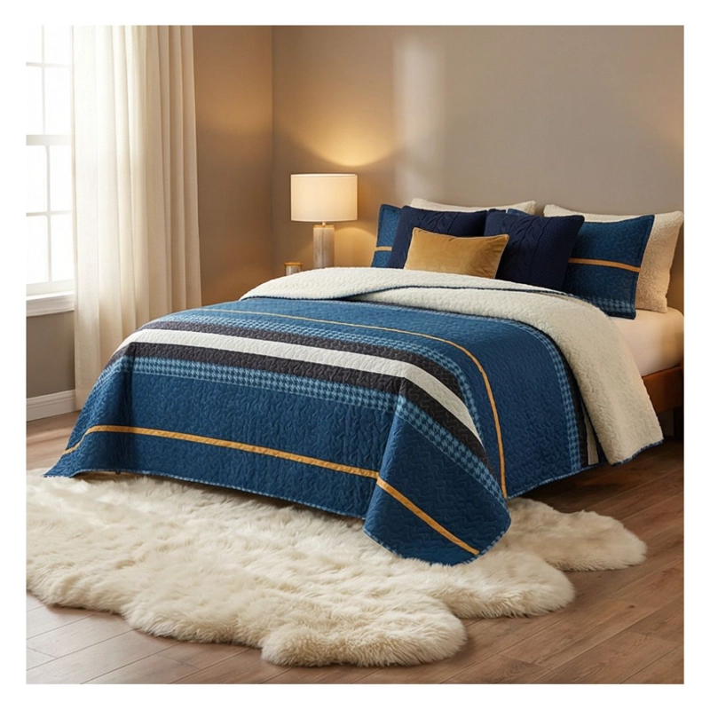 CUBRECAMA SHERPA KING - RAYAS SUECIA AZUL M953 - 1