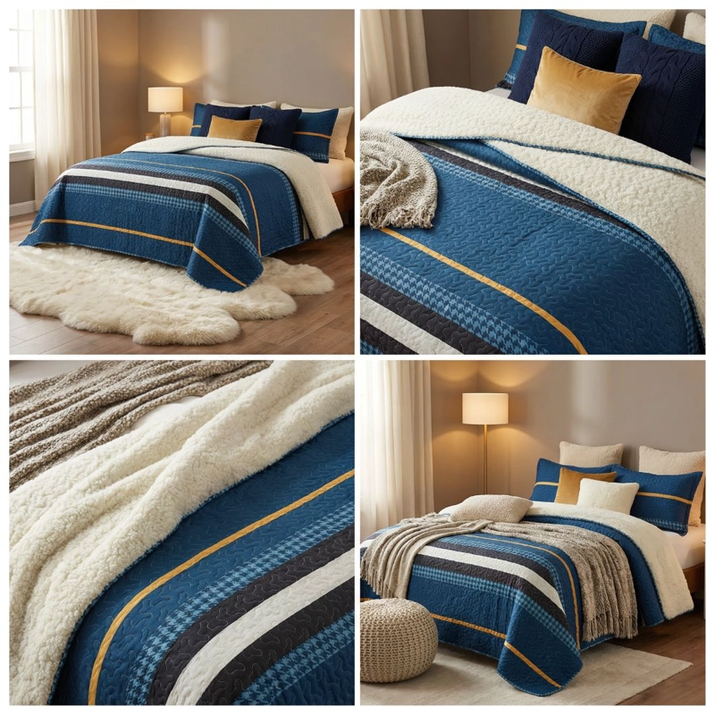 CUBRECAMA SHERPA KING - RAYAS SUECIA AZUL M953 - 4