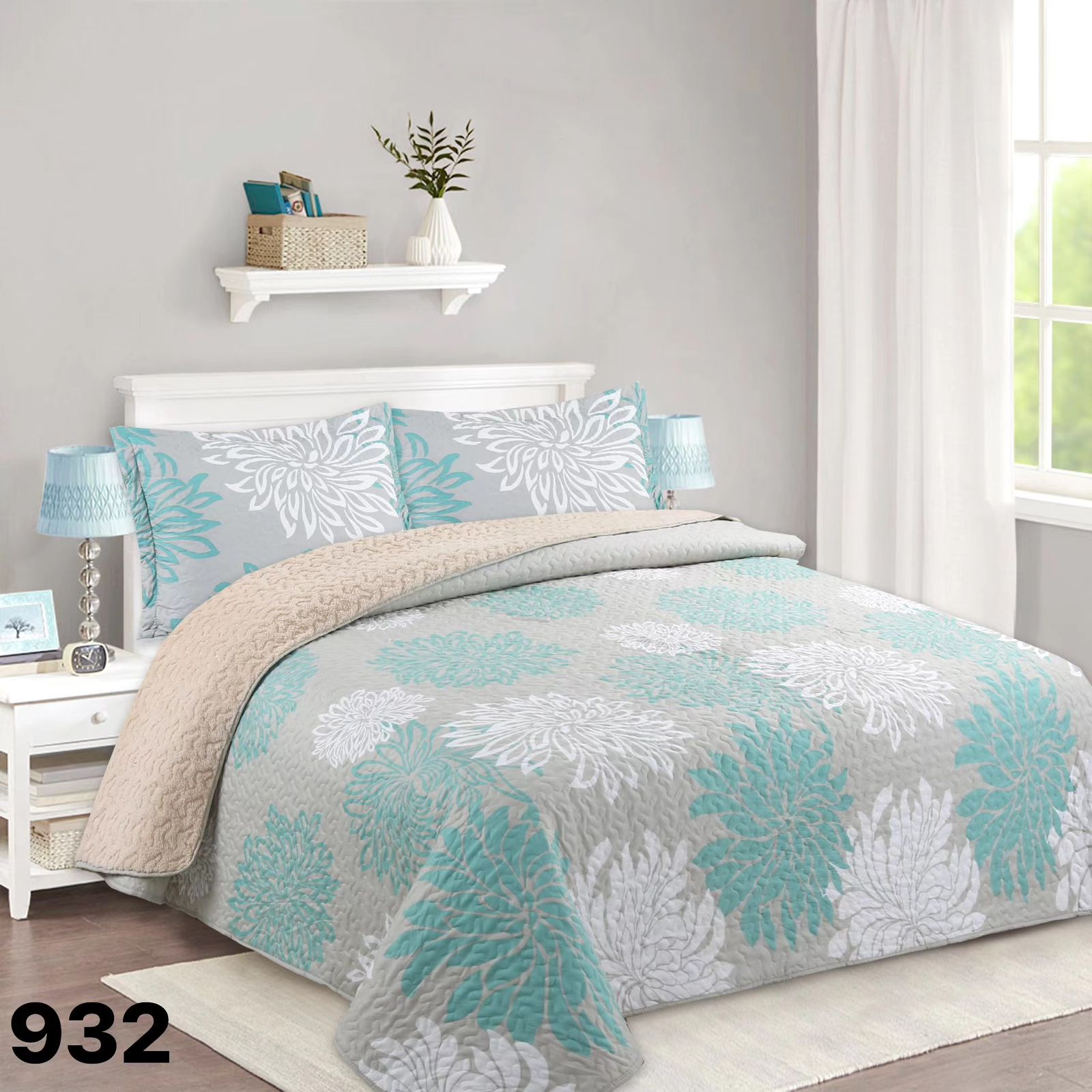 CUBRECAMA QUILT SHERPA KING - GRIS HOJAS M932 - 1