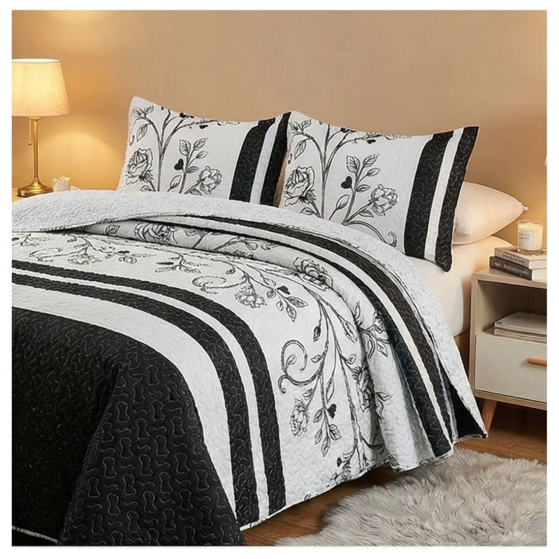CUBRECAMA SHERPA KING - NEGRO BLANCO ROSAS M950 - 1