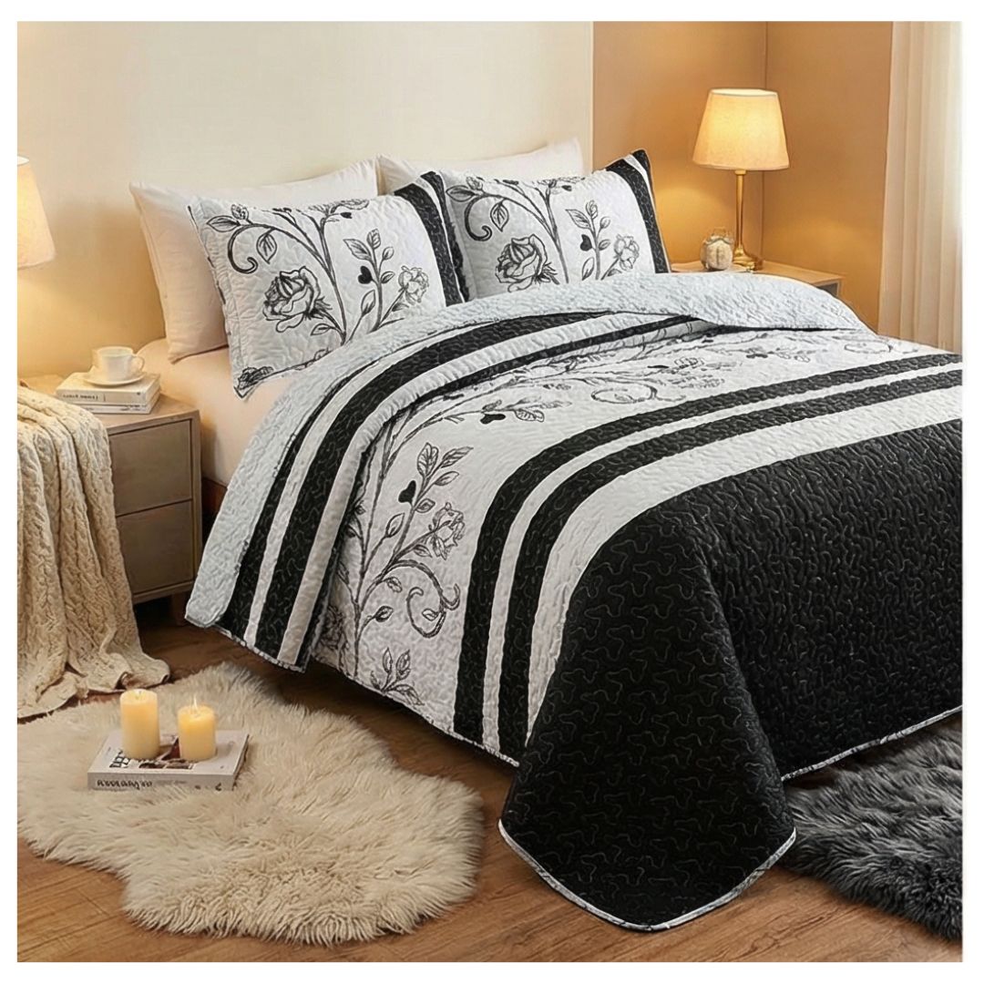 CUBRECAMA SHERPA KING - NEGRO BLANCO ROSAS M950 - 2
