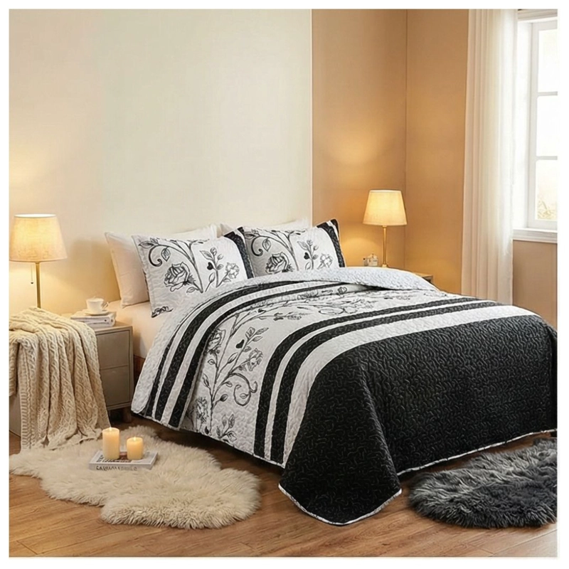 CUBRECAMA SHERPA KING - NEGRO BLANCO ROSAS M950 - 3