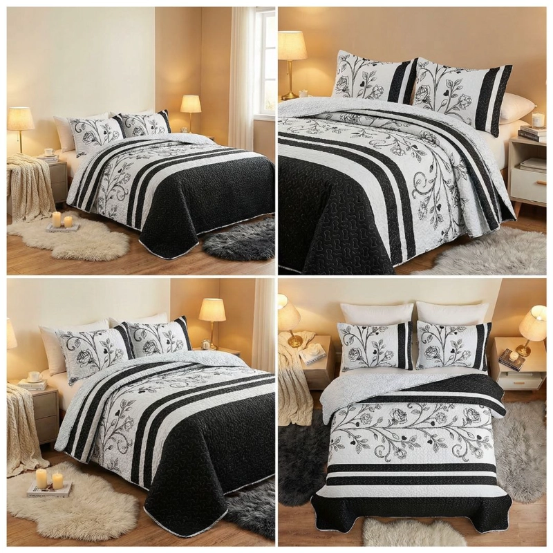 CUBRECAMA SHERPA KING - NEGRO BLANCO ROSAS M950 - 5