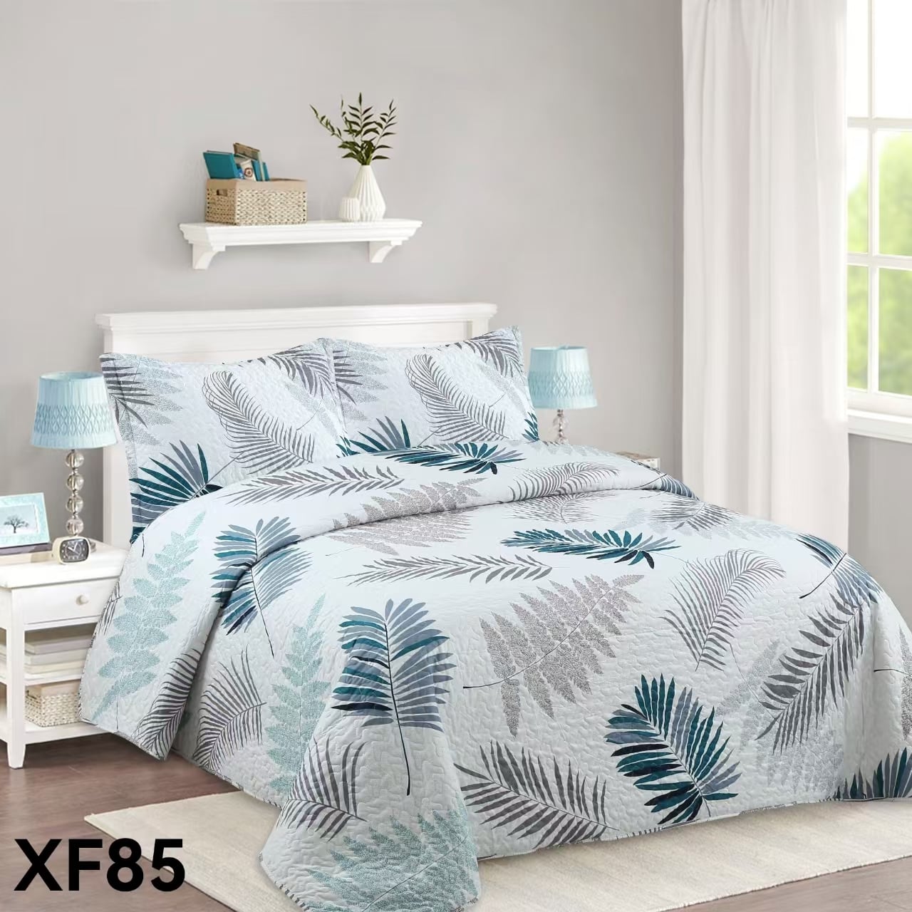CUBRECAMA QUILT VERANO KING - CREMA HOJAS XF85 - 1