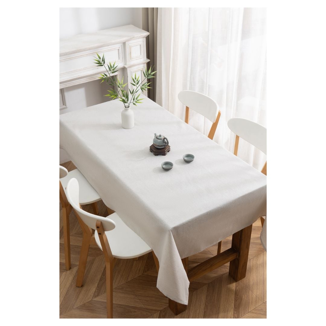 MANTEL RECTAGULAR DE LINO 140 X 220 CM - CREMA LISO M1 - 1