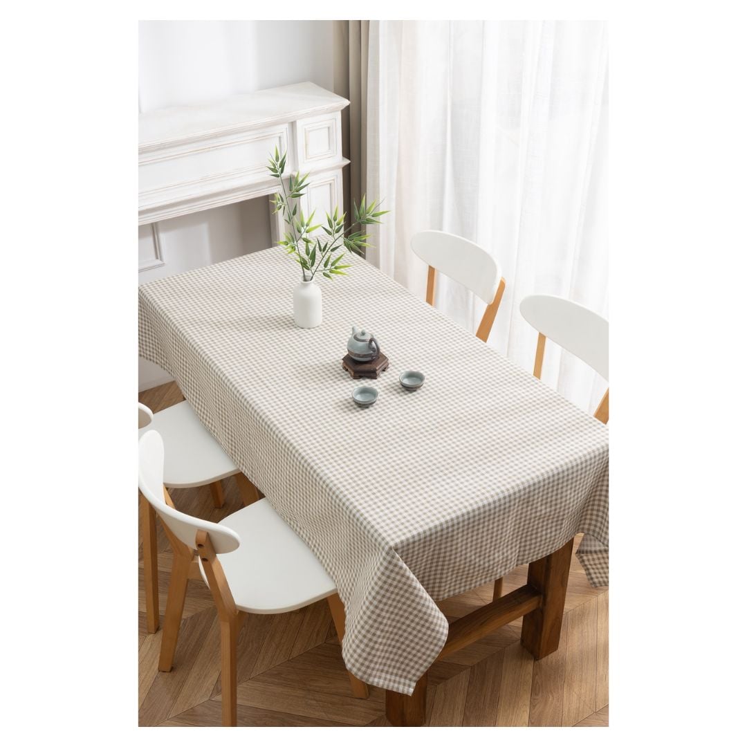 MANTEL RECTAGULAR DE LINO 140 X 220 CM - BEIGE CUADRILLE M5 - 1