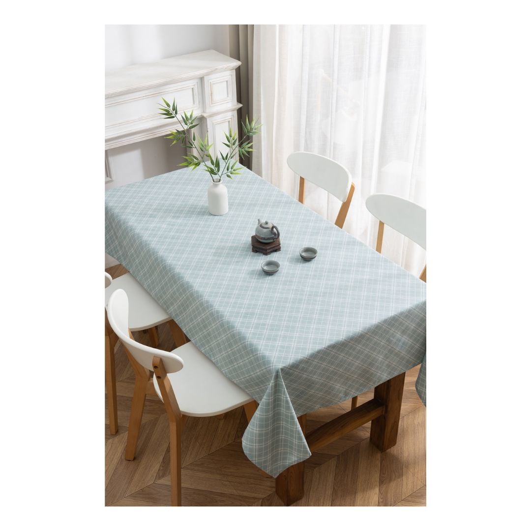 MANTEL RECTAGULAR DE LINO 140 X 220 CM - CELESTE ROMBO M6 - 1