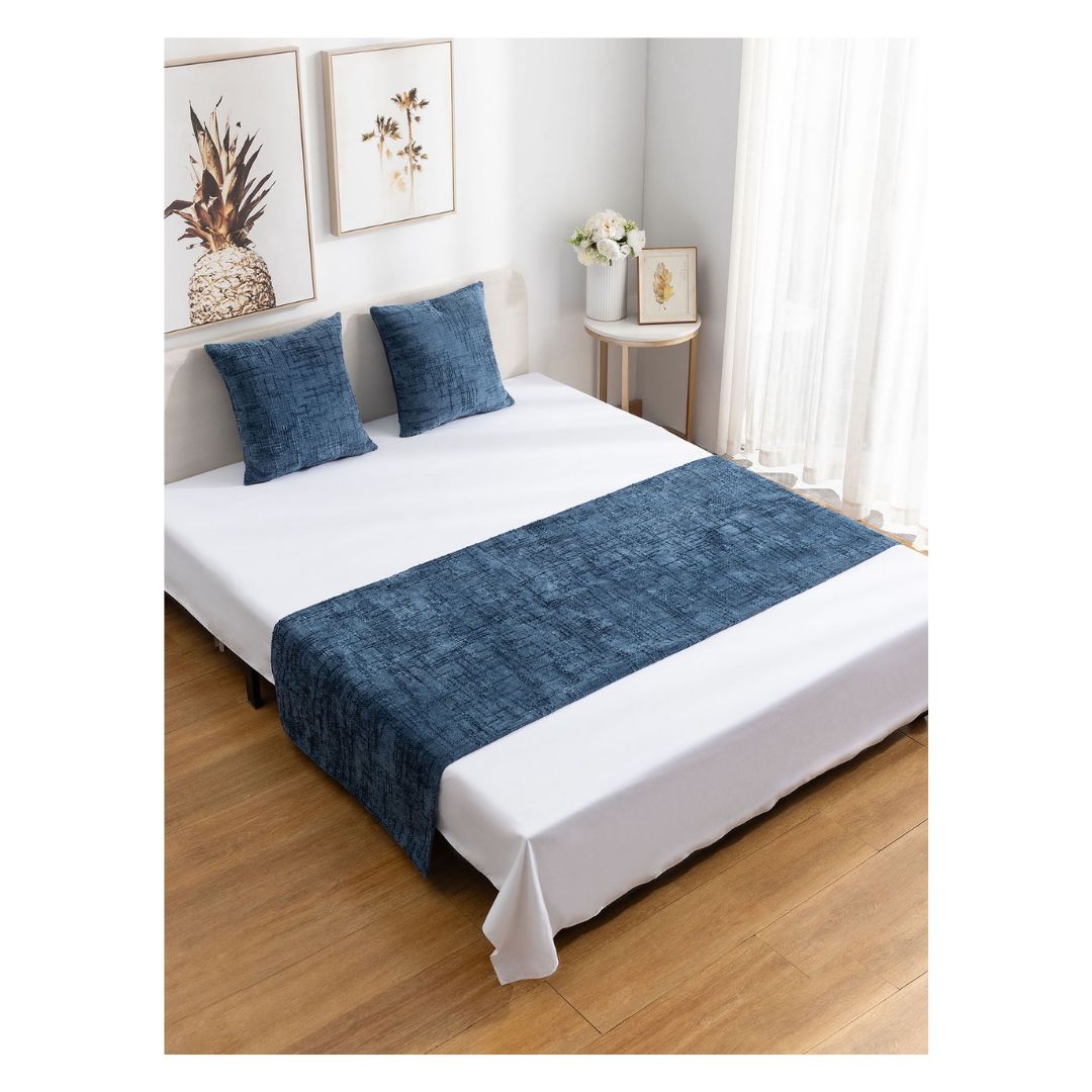 JUEGO DE PIECERA CHENILLE 2 PLAZAS/KING - AZUL - 1
