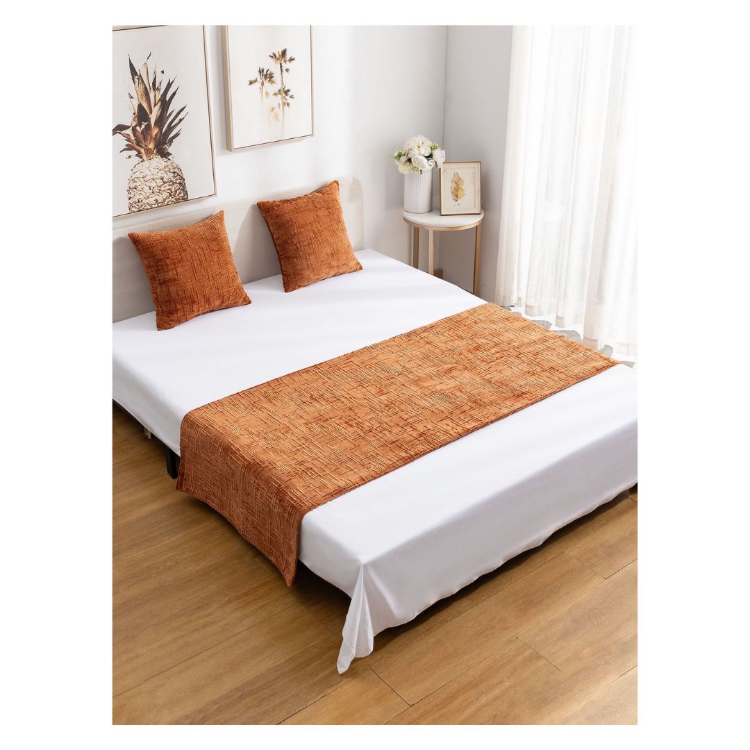 JUEGO DE PIECERA CHENILLE 2 PLAZAS/KING - TERRACOTA - 1