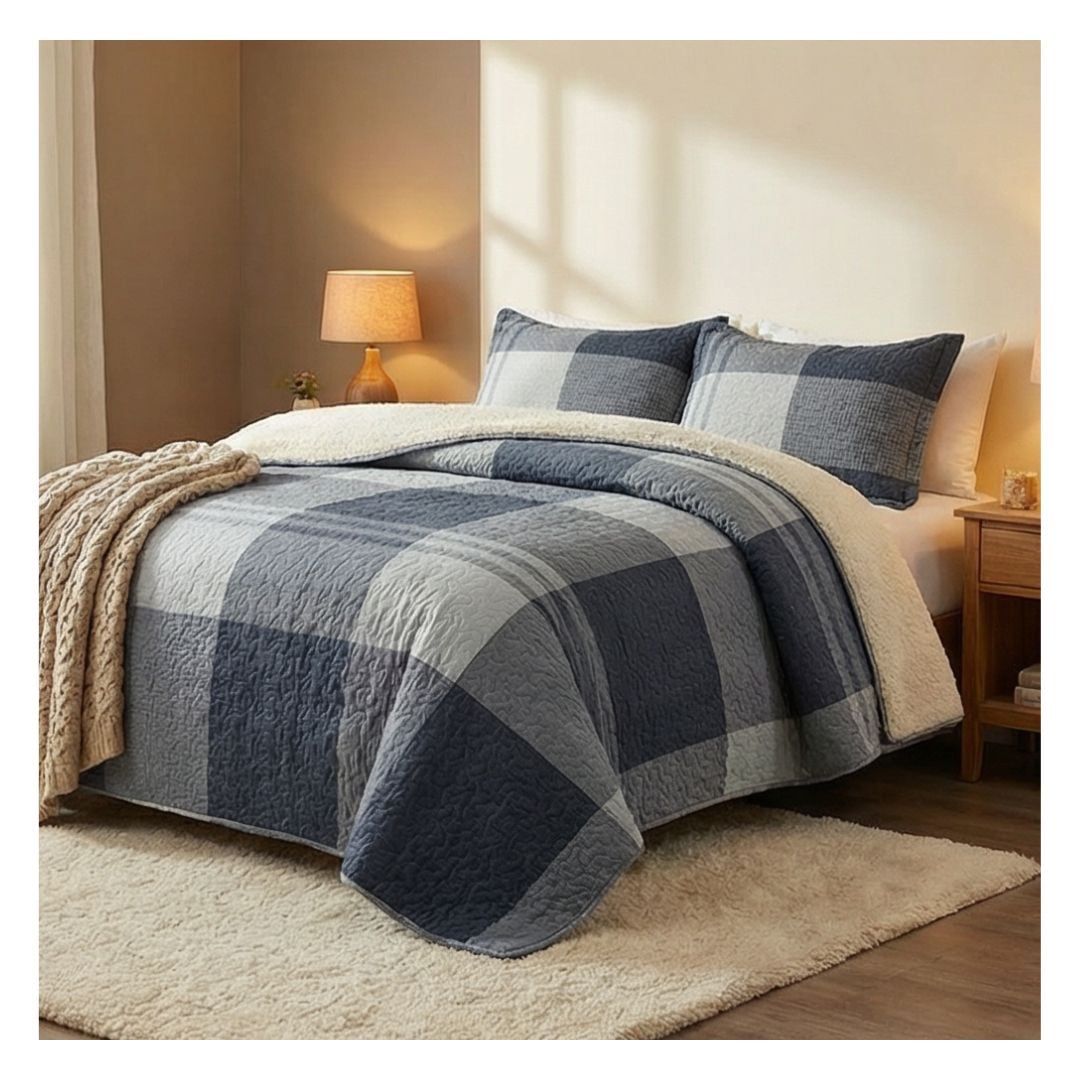CUBRECAMA SHERPA 1.5 PLAZAS - CUADRILLE AZUL M956 - 1