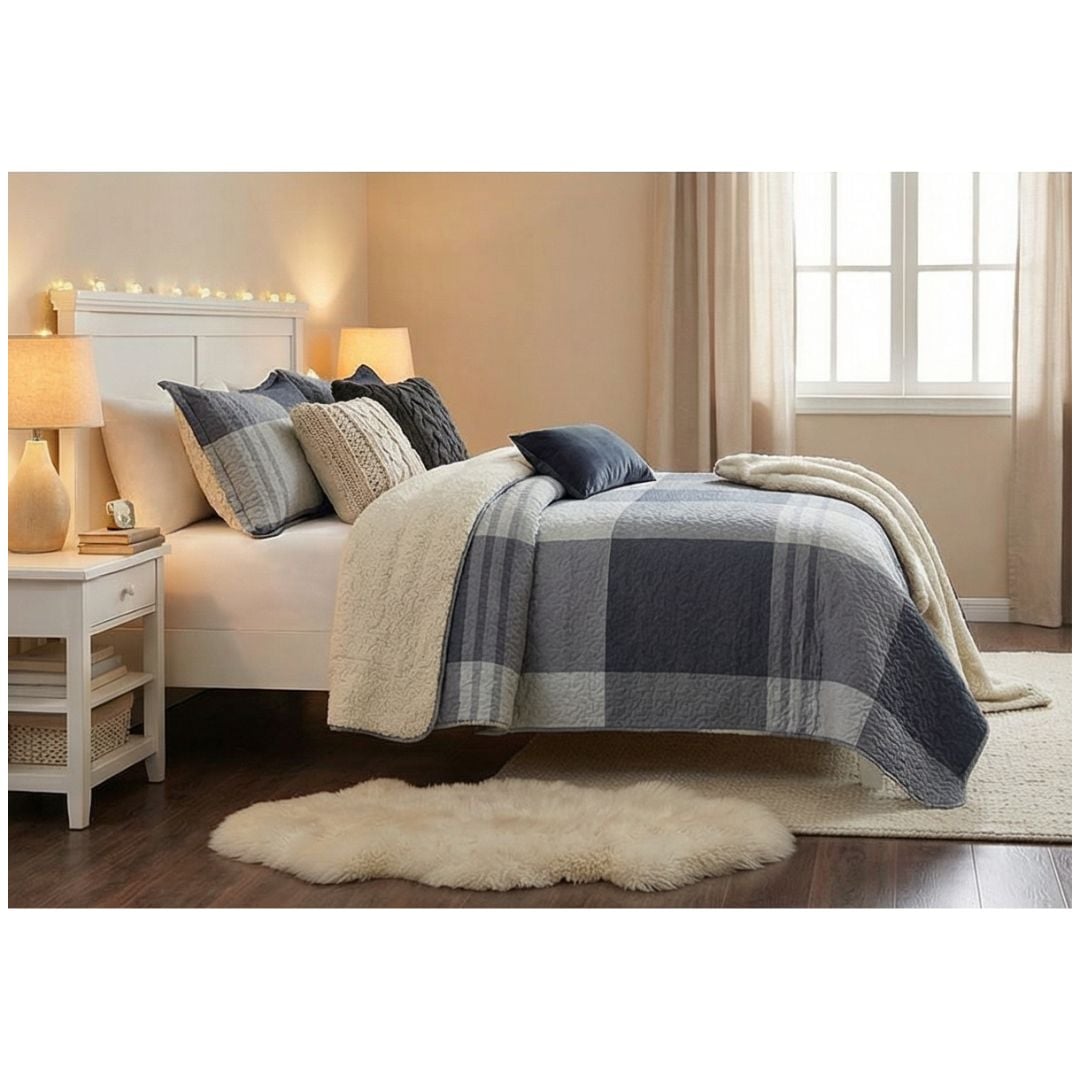 CUBRECAMA SHERPA 1.5 PLAZAS - CUADRILLE AZUL M956 - 3