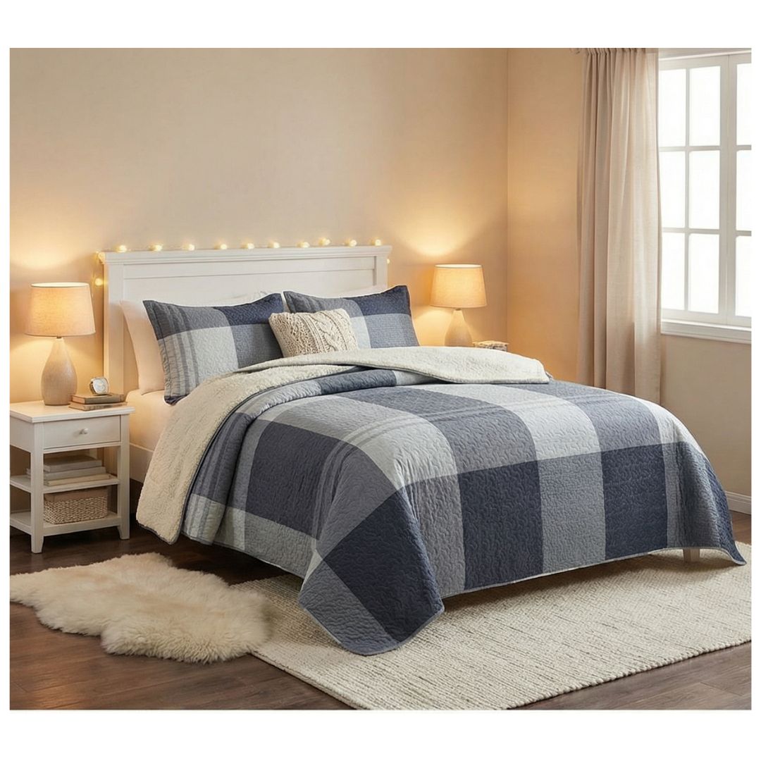 CUBRECAMA SHERPA 2 PLAZAS - AZUL CUADRILLE M956 - 1