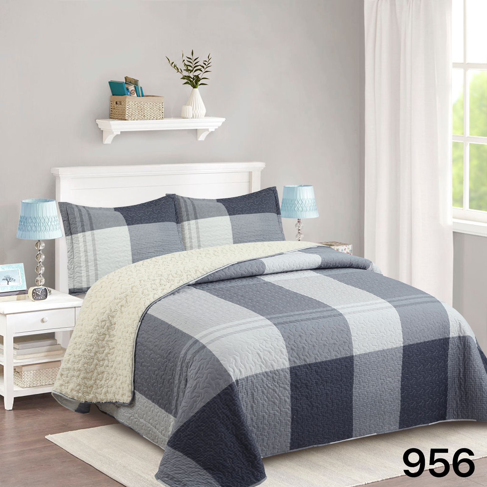CUBRECAMA SHERPA 2 PLAZAS - AZUL CUADRILLE M956 - 5