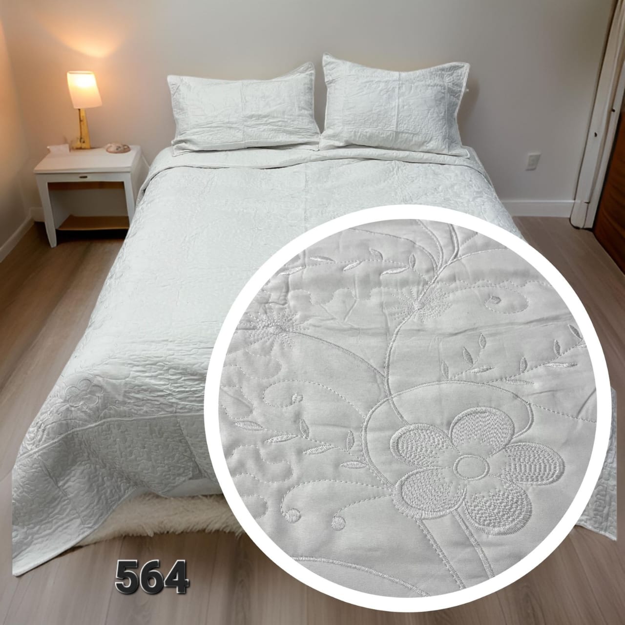 CUBRECAMA QUILT DE VERANO BORDADO 1.5 PLAZAS - BLANCO FLORES M564 - 1