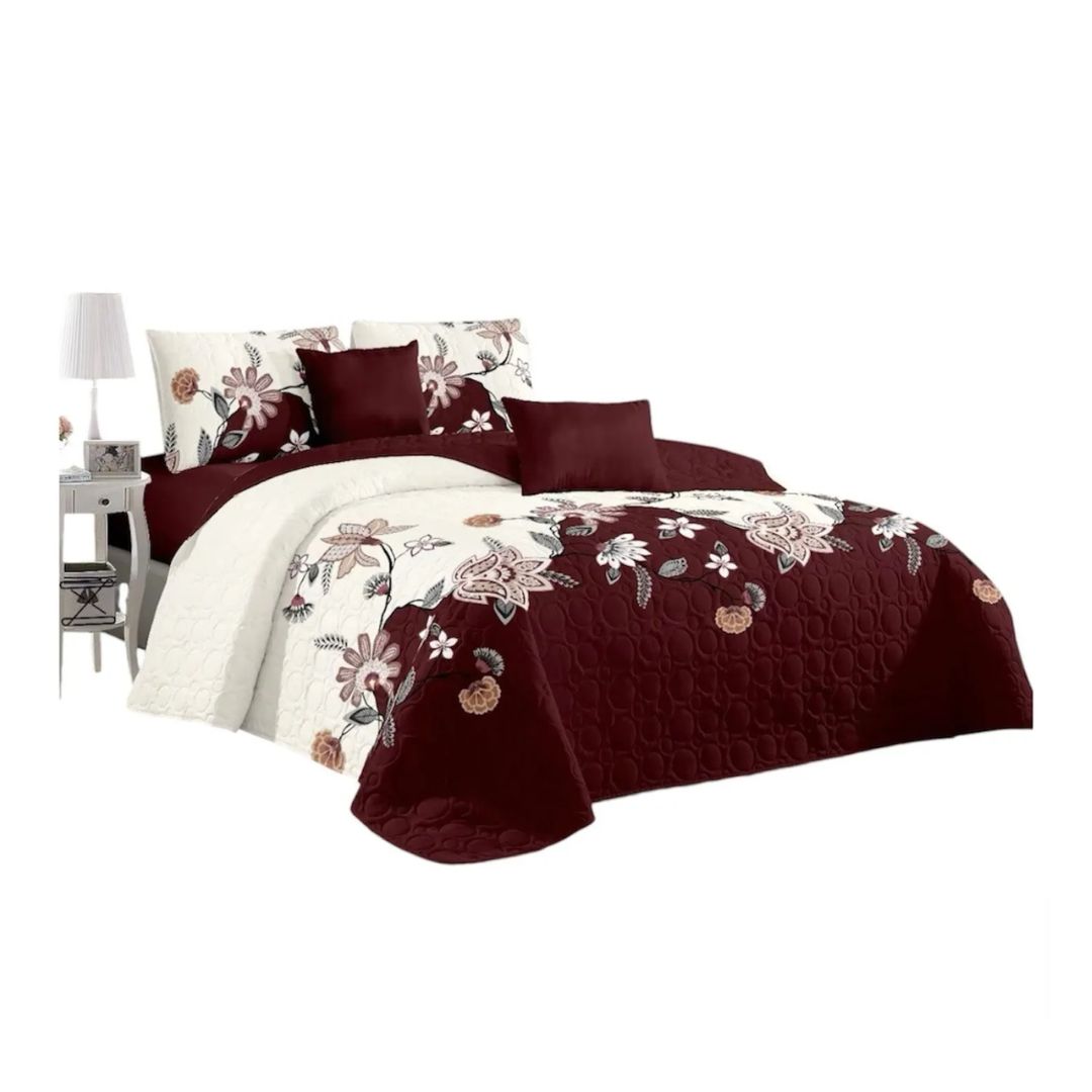CUBRECAMA QUILT VERANO 2 PLAZAS - BURDEO CREMA HOJAS KFL150 - 1