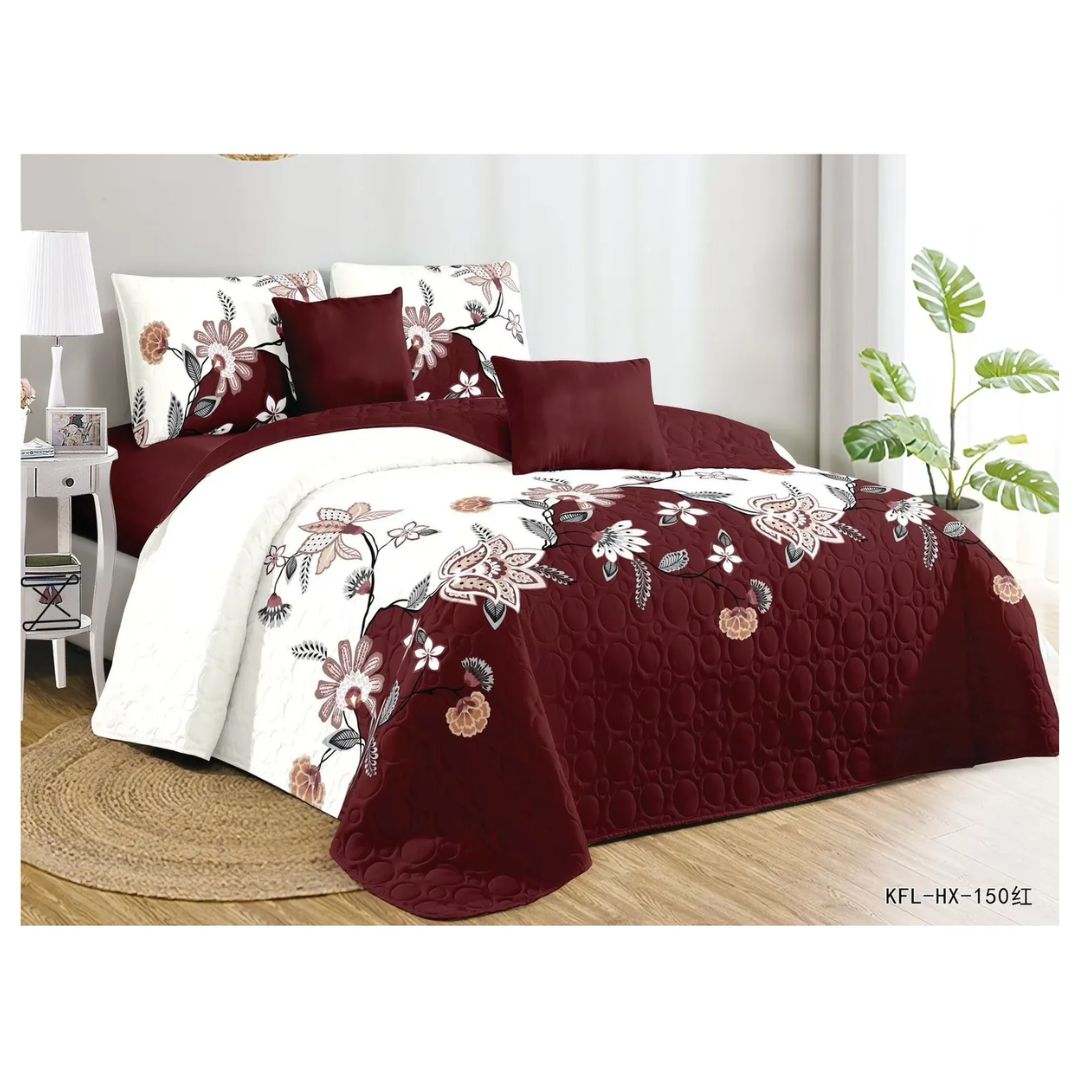 CUBRECAMA QUILT VERANO 2 PLAZAS - BURDEO CREMA HOJAS KFL150 - 2