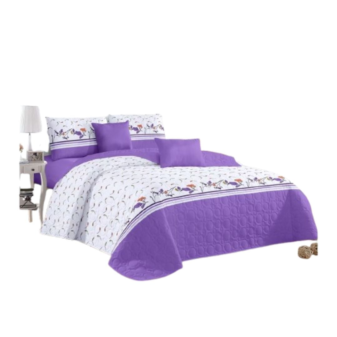 CUBRECAMA QUILT VERANO 2 PLAZAS - LILA BLANCO PISTILOS KFL687 - 1