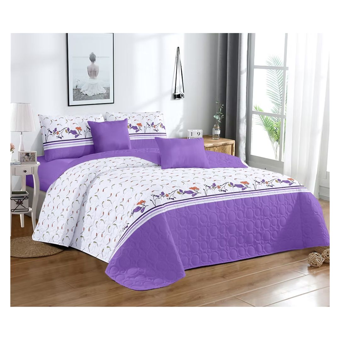 CUBRECAMA QUILT VERANO 2 PLAZAS - LILA BLANCO PISTILOS KFL687 - 2