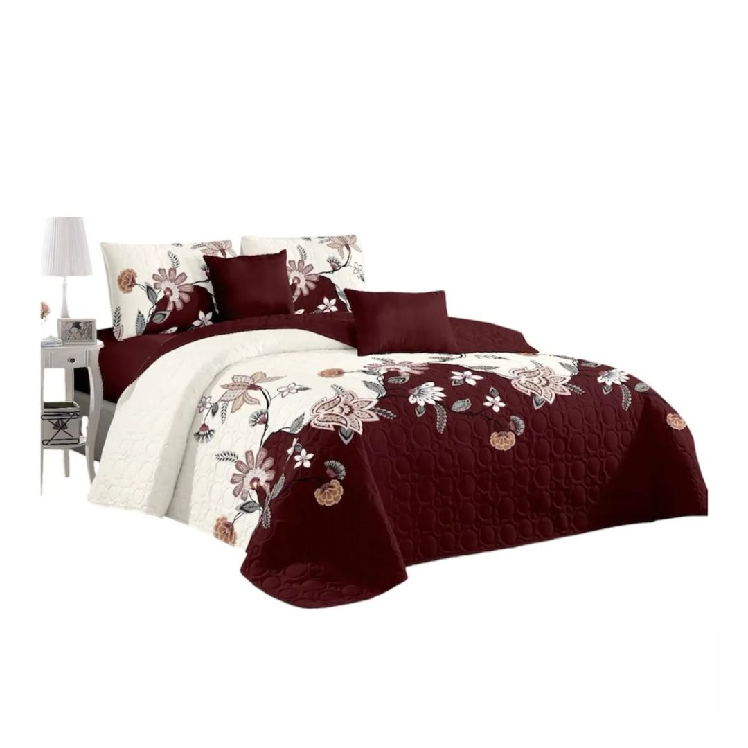 CUBRECAMA QUILT VERANO KING - BURDEO CREMA HOJAS KFL150 - 1