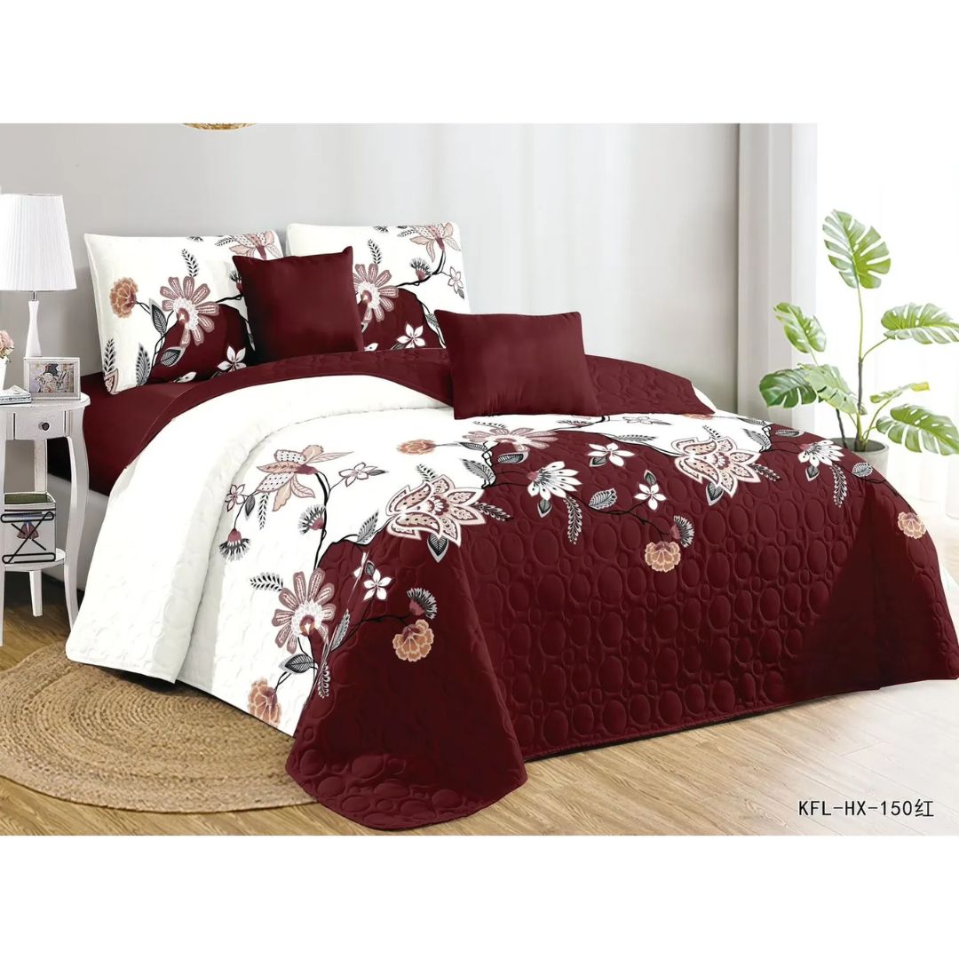CUBRECAMA QUILT VERANO KING - BURDEO CREMA HOJAS KFL150 - 2