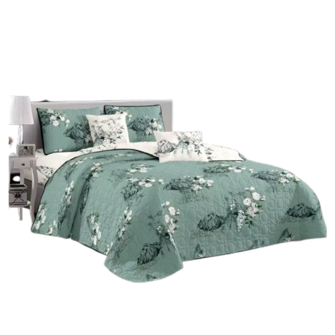 CUBRECAMA QUILT VERANO KING - VERDE CLAVELES KFL247 - 1