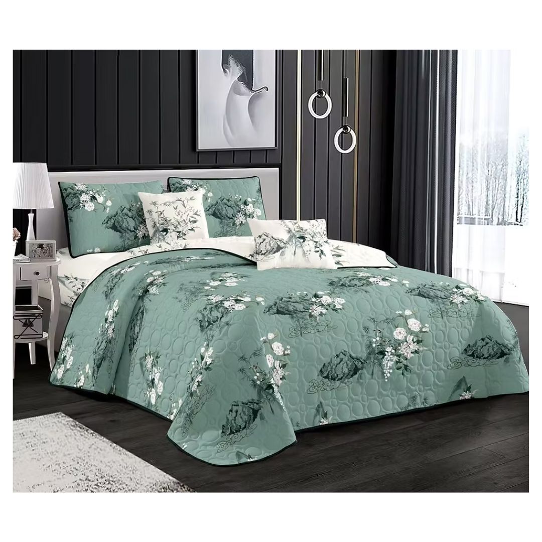 CUBRECAMA QUILT VERANO KING - VERDE CLAVELES KFL247 - 2