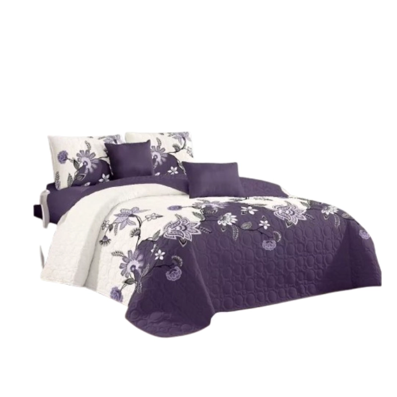 CUBRECAMA QUILT VERANO 1.5 PLAZAS - CREMA MORADO FLORES KFL150 - 1