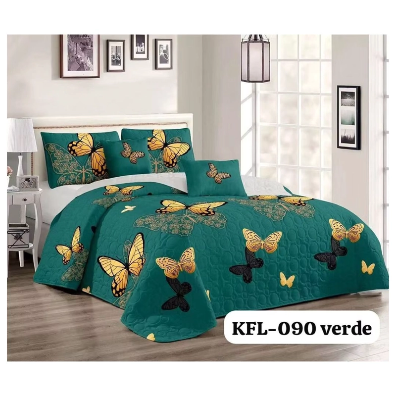 CUBRECAMA QUILT VERANO 1.5 PLAZAS - VERDE MARIPOSAS KFL090 - 2