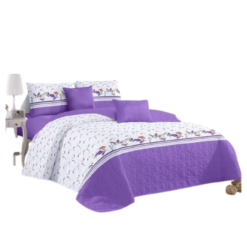 CUBRECAMA QUILT VERANO 1.5 PLAZAS - BLANCO LILA FLORES KFL687 - 1