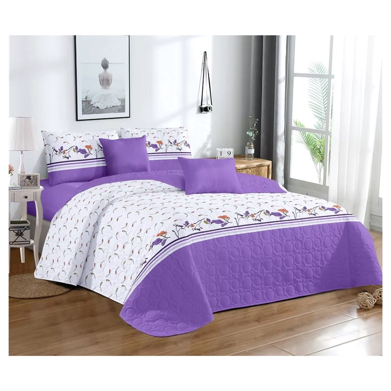 CUBRECAMA QUILT VERANO 1.5 PLAZAS - BLANCO LILA FLORES KFL687 - 2