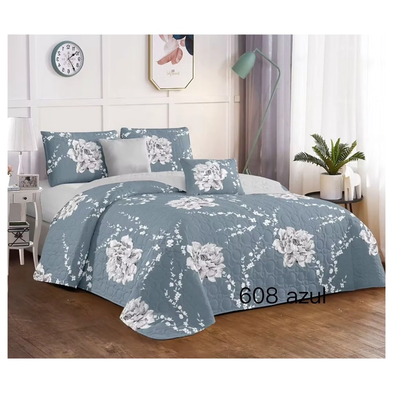 CUBRECAMA QUILT VERANO 2 PLAZAS - AZUL ROSAS KFL608 - 1