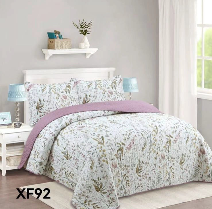 CUBRECAMA QUILT VERANO 1.5 PLAZAS - BLANCO HOJAS VERDES XF92 - 1