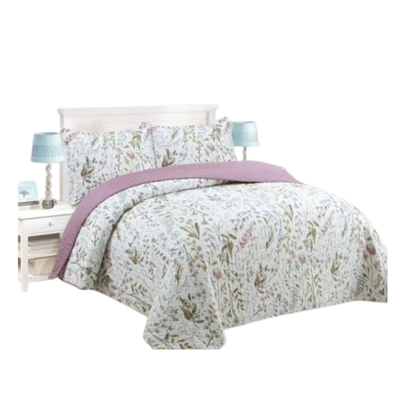 CUBRECAMA QUILT VERANO 1.5 PLAZAS - BLANCO HOJAS VERDES XF92 - 2