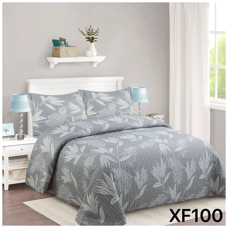 CUBRECAMA QUILT VERANO 2 PLAZAS - GRIS HOJAS XF100 - 1