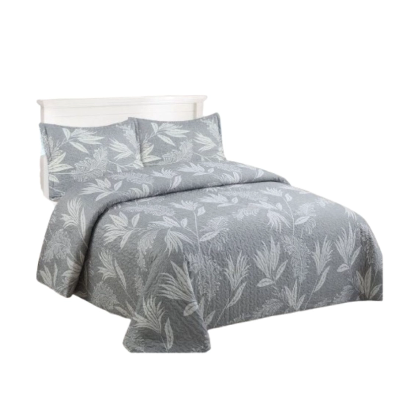 CUBRECAMA QUILT VERANO 2 PLAZAS - GRIS HOJAS XF100 - 2