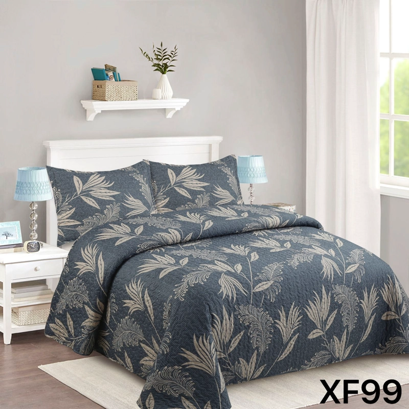 CUBRECAMA QUILT VERANO 2 PLAZAS - NEGRO HOJAS DORADAS XF99 - 1