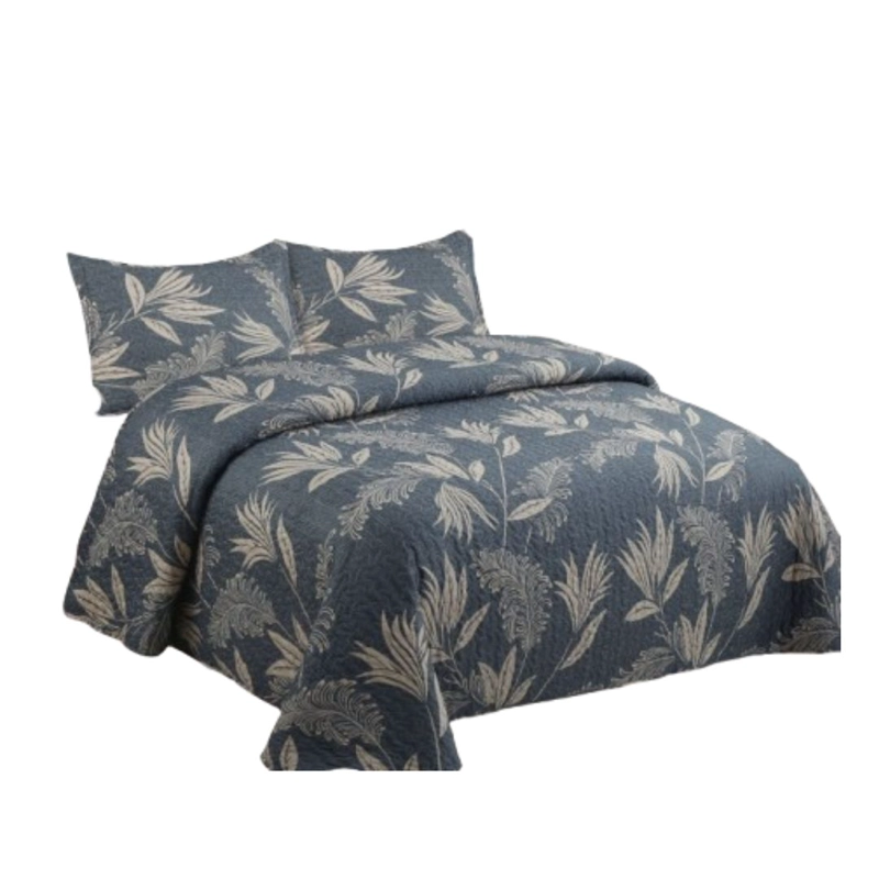 CUBRECAMA QUILT VERANO 2 PLAZAS - NEGRO HOJAS DORADAS XF99 - 2