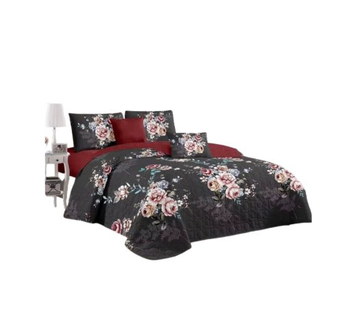 CUBRECAMA QUILT VERANO 2 PLAZAS NEGRO ROSAS KFL633 - 1
