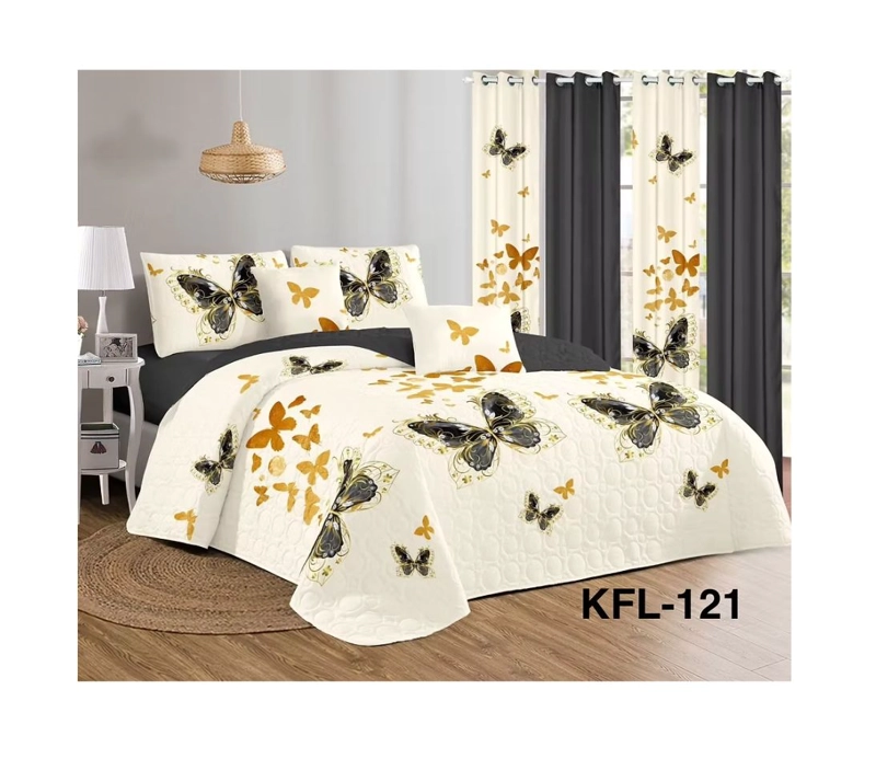CUBRECAMA QUILT VERANO 2 PLAZAS CREMA MARIPOSAS DORADAS KFL121 - 2