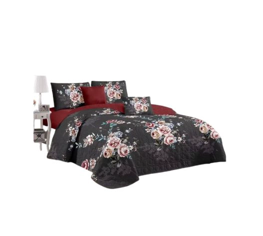 CUBRECAMA QUILT VERANO KING NEGRO ROSAS KFL633 - 1