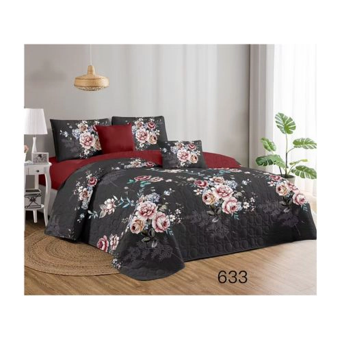 CUBRECAMA QUILT VERANO KING NEGRO ROSAS KFL633 - 2