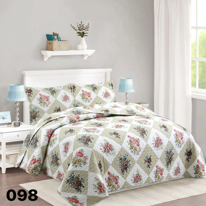 CUBRECAMA QUILT VERANO KING - BEIGE CUADRILLE ROSAS 098 - 1