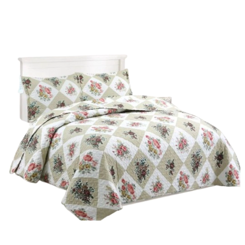 CUBRECAMA QUILT VERANO KING - BEIGE CUADRILLE ROSAS 098 - 2